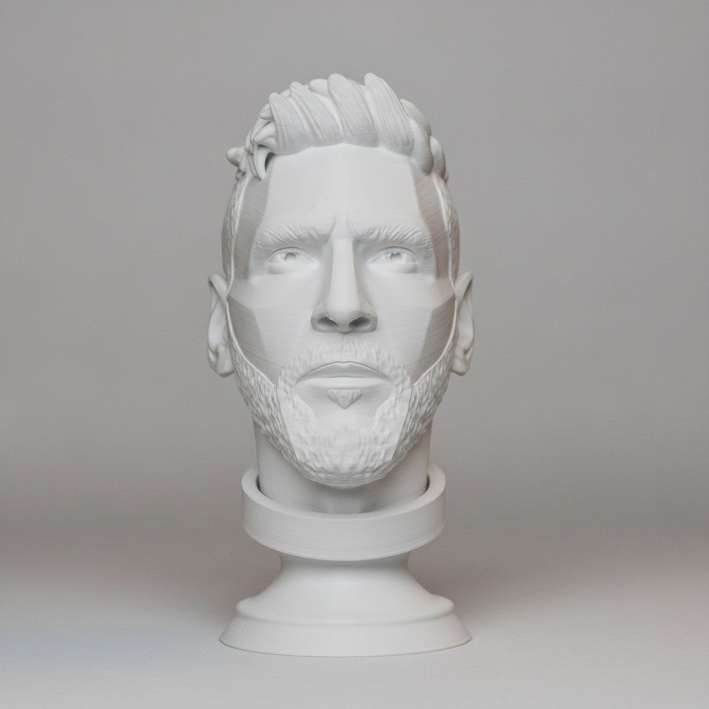 Busto LM10 ARG en PLA blanco — vista frontal (render)