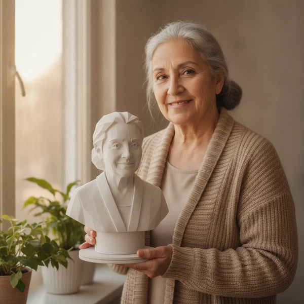 Foto de una persona con su figura 3D personalizada estilo Origami — tresde